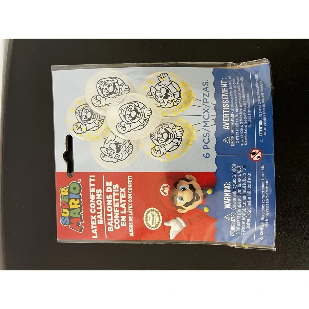 Super Mario Bros Confetti Balloons‎ 6 Pack White Latex Party Decorations